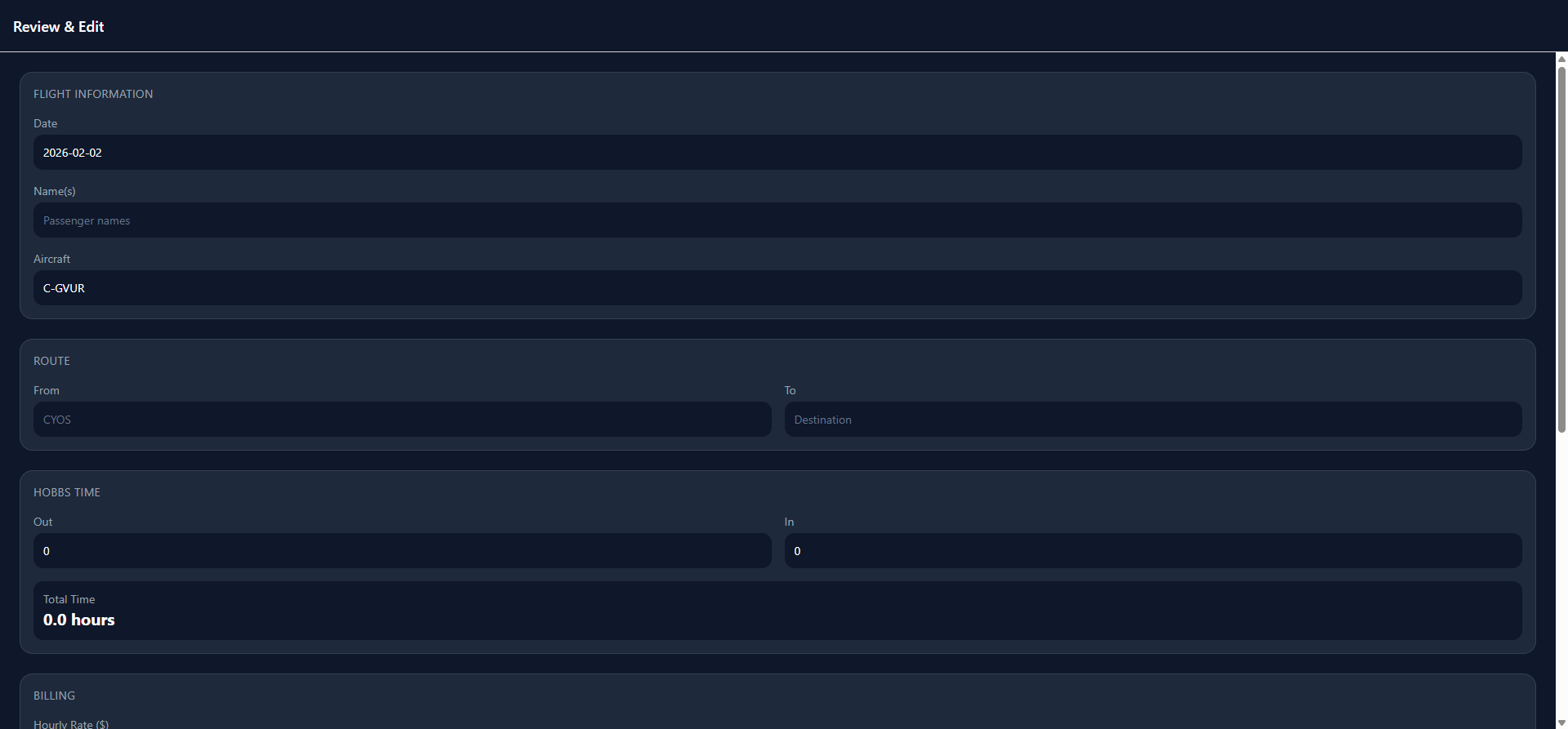 Flight Log Review Form